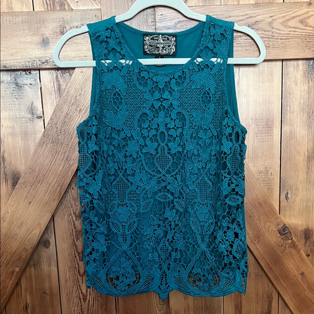 Anthropologie Chic Teal Lace Sleeveless Blouse